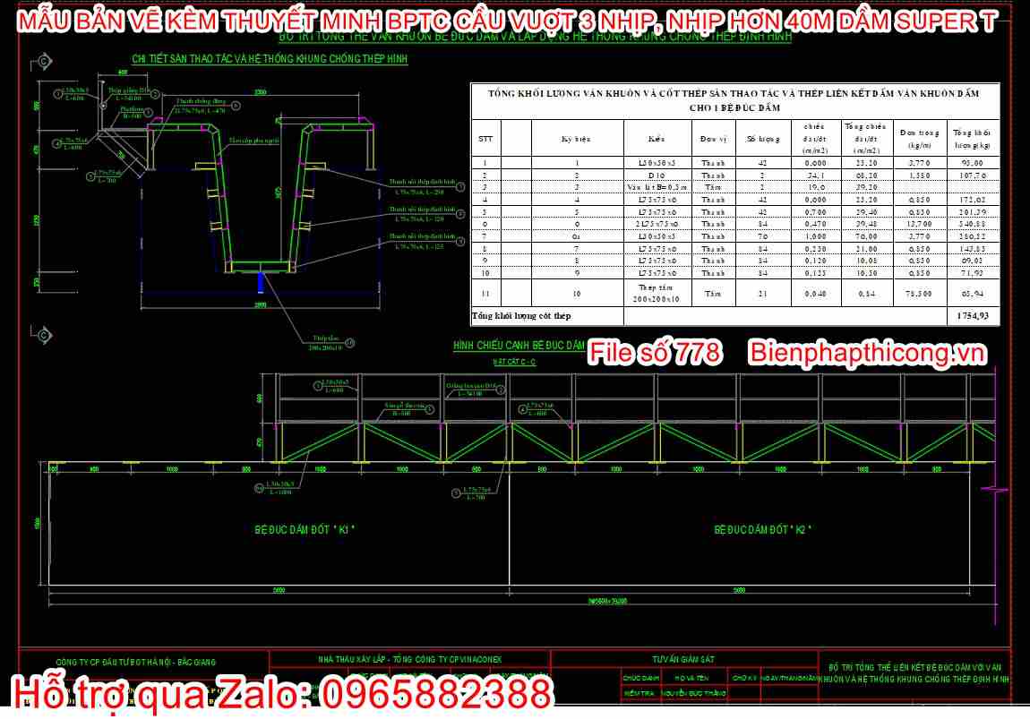 Bố trí ván khuôn tổng thể bệ đúc dầm super T.