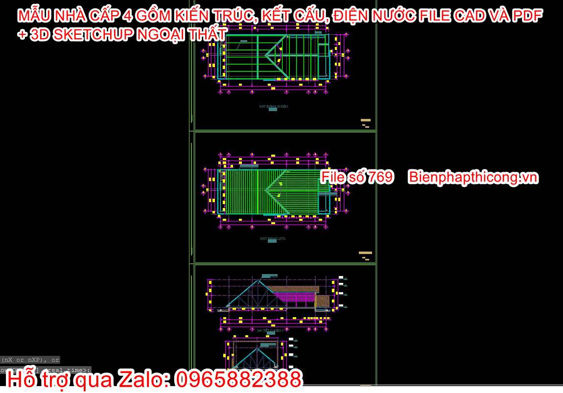 Download nhà cấp 4 cad 3 ngủ cad đẹp.