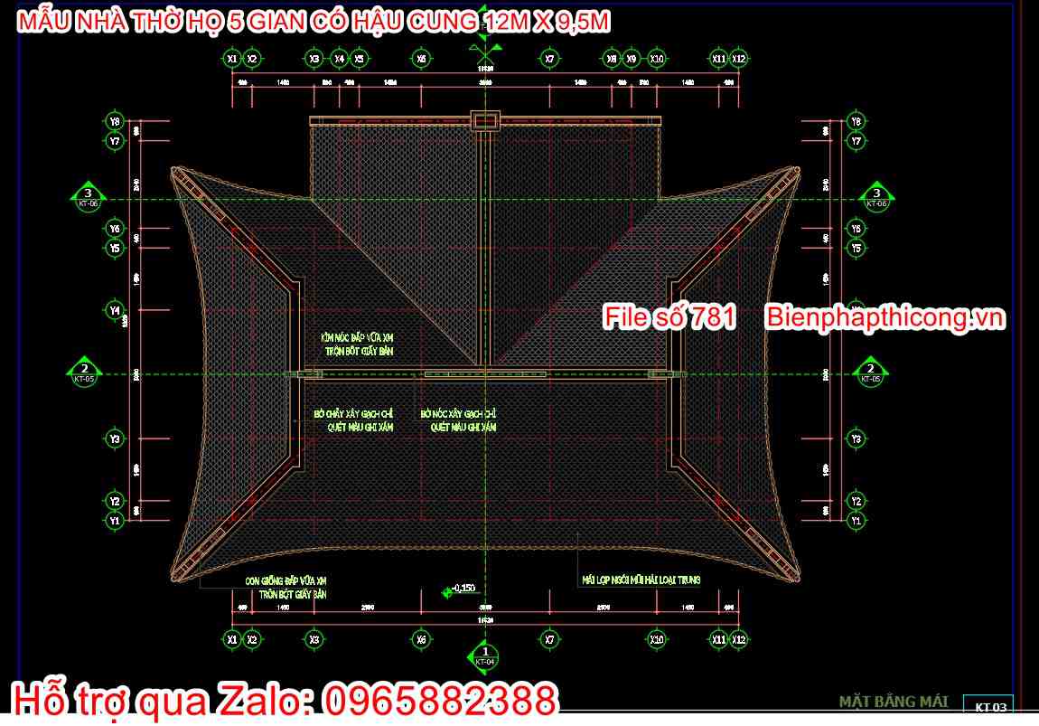 Bản vẽ mặt bằng mái nhà thờ họ 5 gian đẹp.