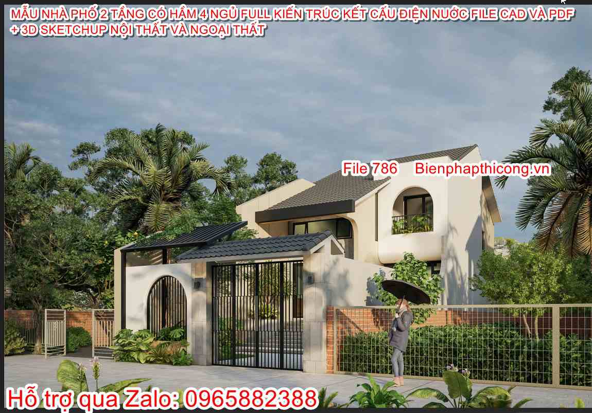 Bản vẽ xây dựng nhà phố 2 tầng 6,7m x 22,5m 4 ngủ.