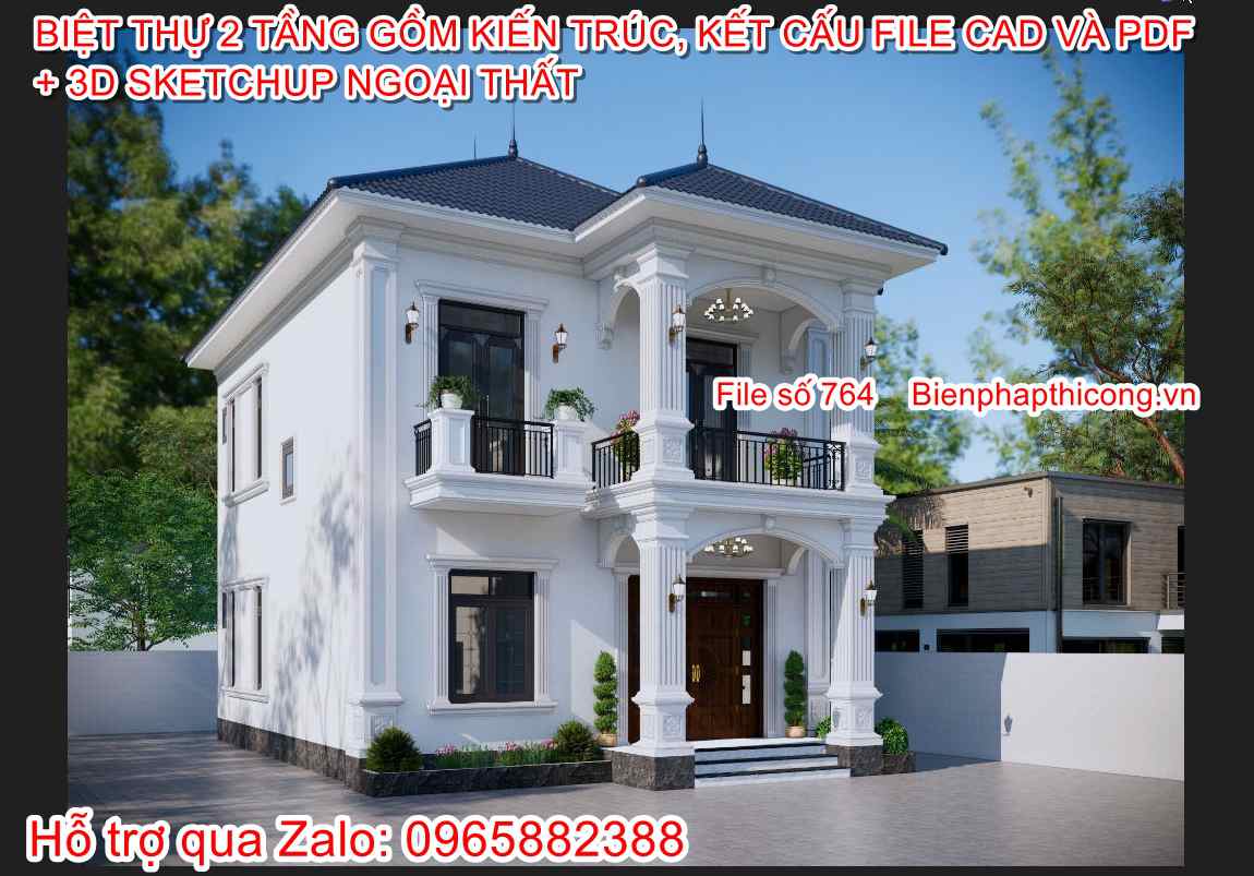 Hồ sơ bản vẽ nhà mái nhật tân cổ 8,5m x 11m 5 ngủ.