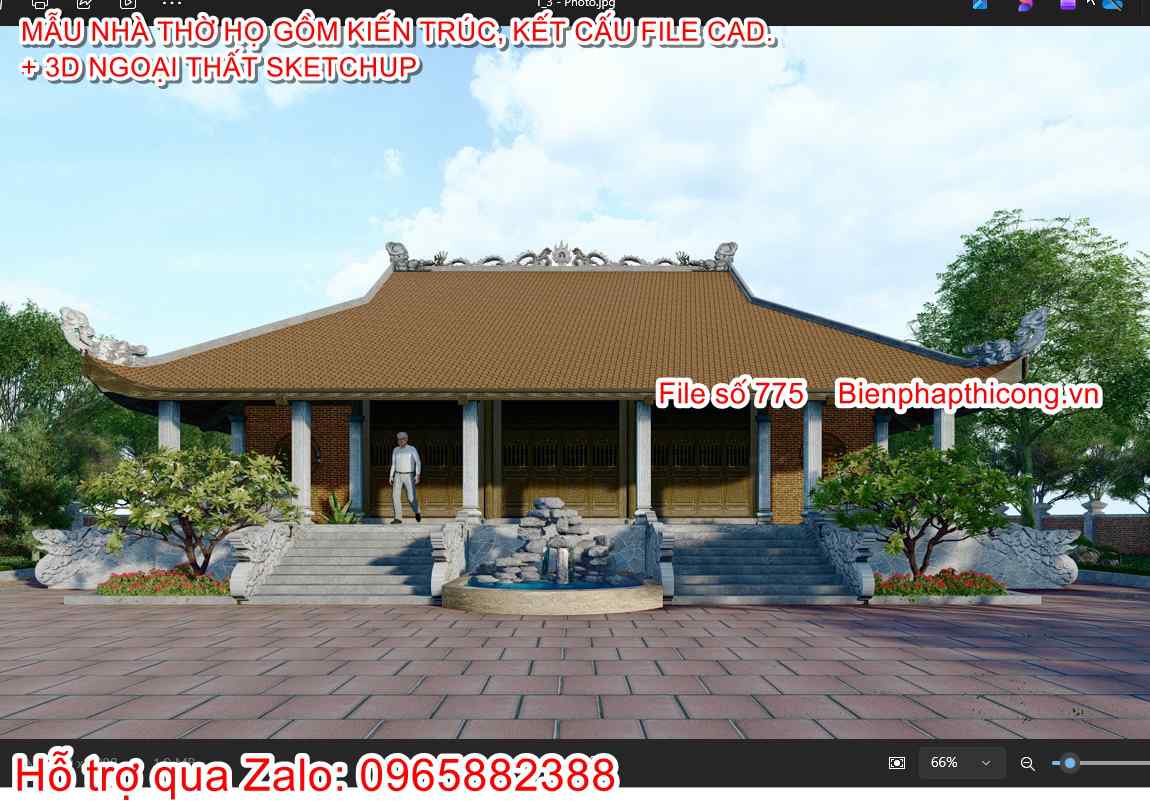 Hồ sơ bản vẽ nhà thờ họ 5 gian cad 9,2m x 15,8m.