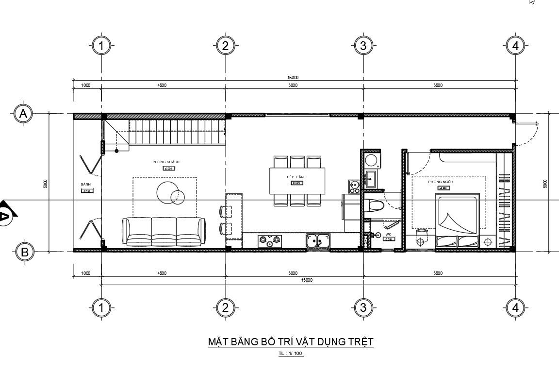 Hồ sơ thi công nhà gác lửng 5m x 16m làm cấp phép xây dựng.