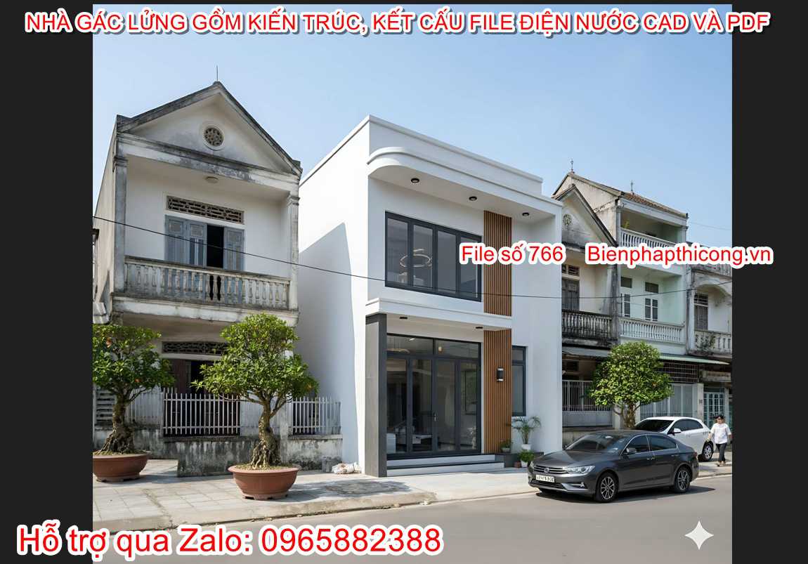 Hồ sơ thi công nhà gác lửng rộng 5m x 14m 3 ngủ đẹp.