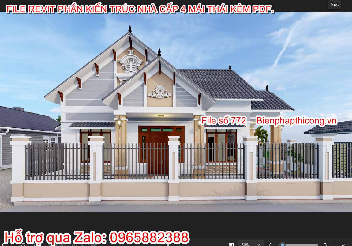 Hstk file revit nhà cấp 4 mái thái 9m x 13m.