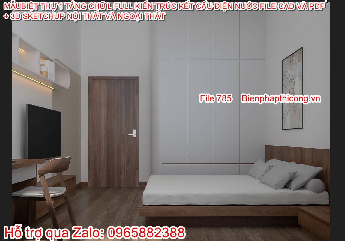 Thiết kế phòng ngủ nhà 1 tầng mái nhật chữ L đẹp.
