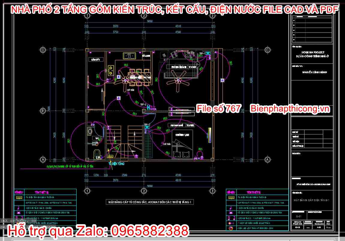 Bản vẽ điện nước nhà phố 2 tầng cad đẹp.