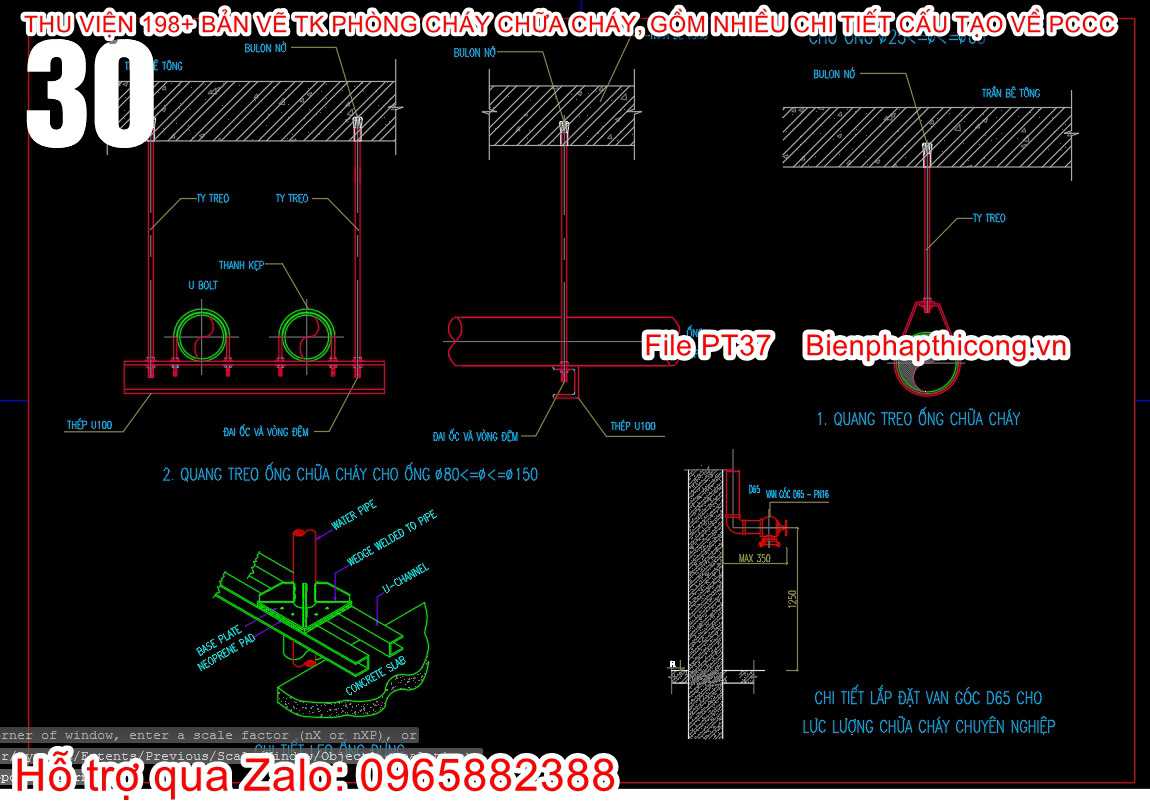 Chi tiết lắp đặt van góc D65 cho lực lượng chữa cháy cad.