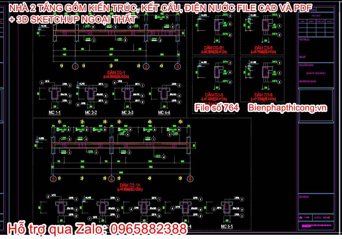File dwg kết cấu nhà 1 trệt 1 lầu rộng 5m đẹp.