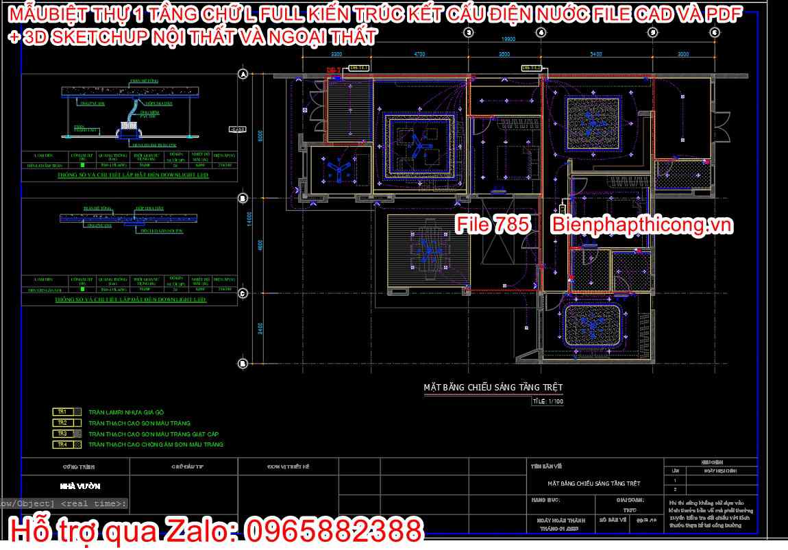 Tải file thiết kế điện nước biệt thự 1 tầng mái nhật đẹp.