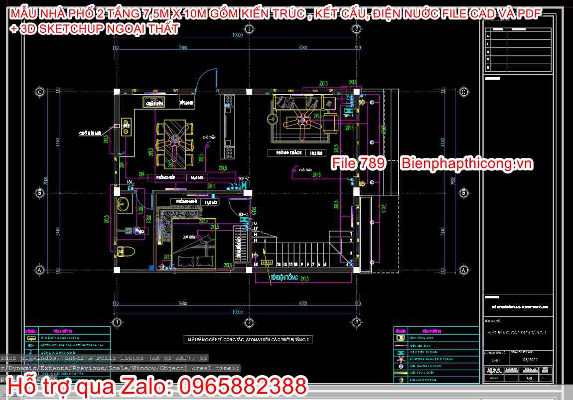 Bản vẽ điện nước nhà phố cad 2 tầng.