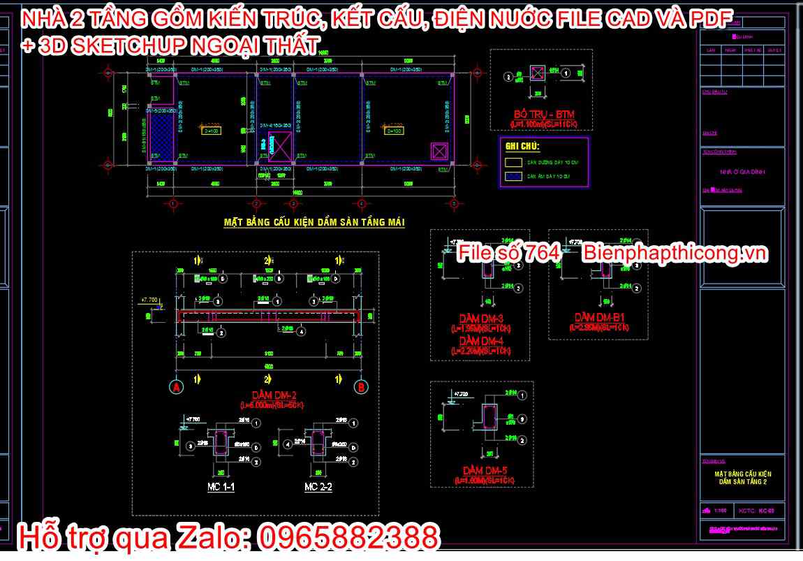 Bản vẽ file autocad nhà 2 tầng 3 ngủ.