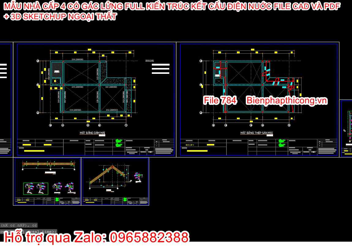 File thiết kế kết cấu nhà cấp 4 có gác lửng 8m x 13m.