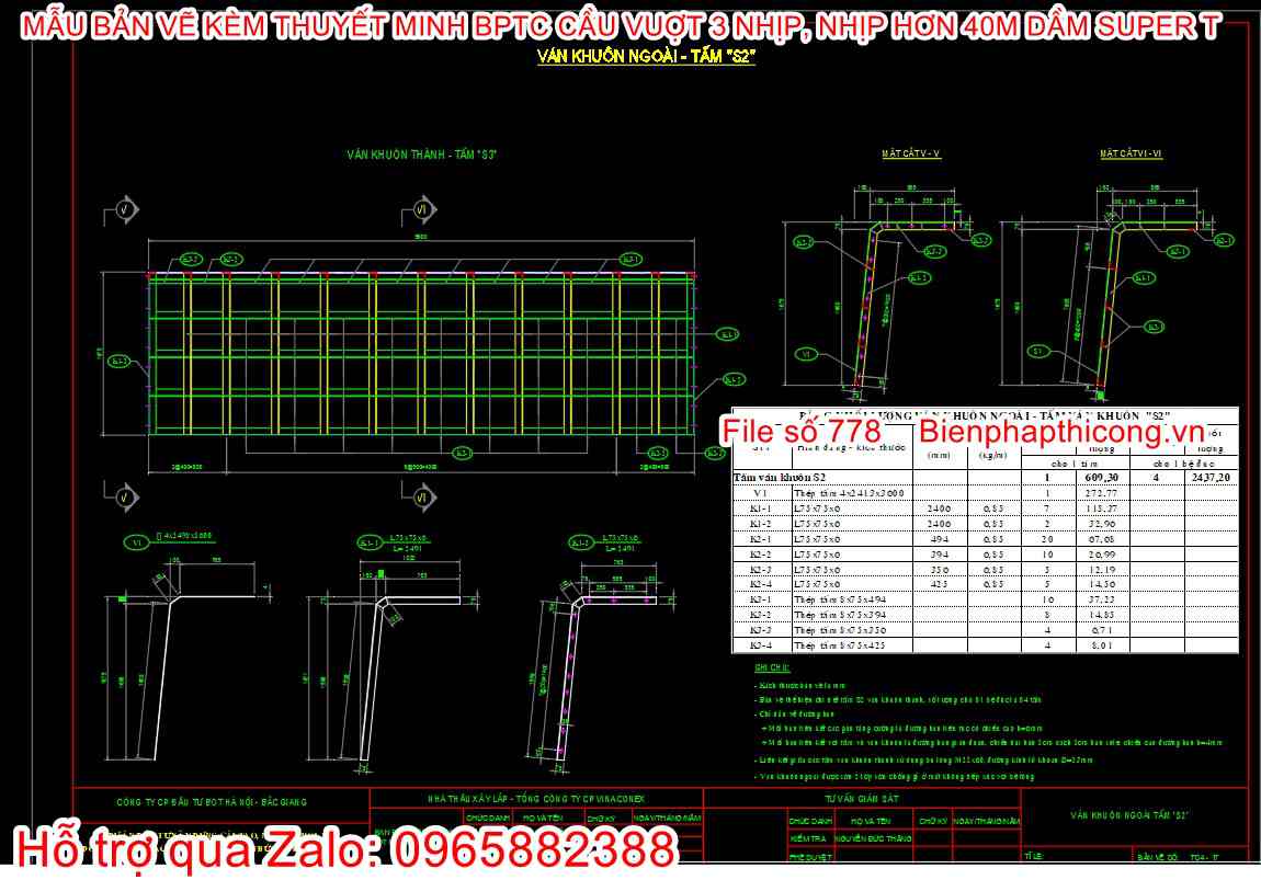 Bản vẽ bptc dầm super T.