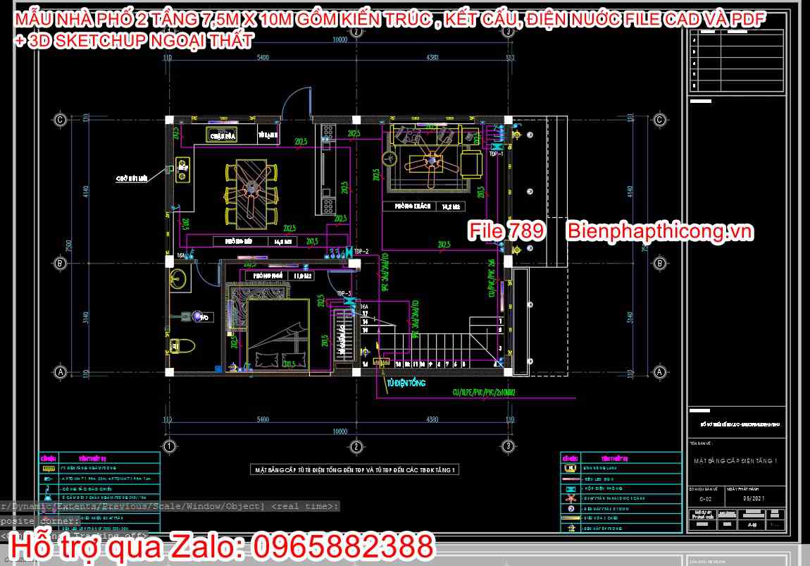 Bản vẽ cấp điện nhà phố 2 tầng đẹp.