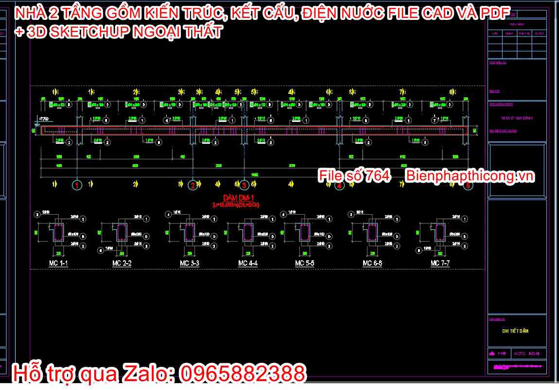 Bản vẽ nhà 2 tầng gồm đầy đủ kiến trúc kết cấu điện nước.