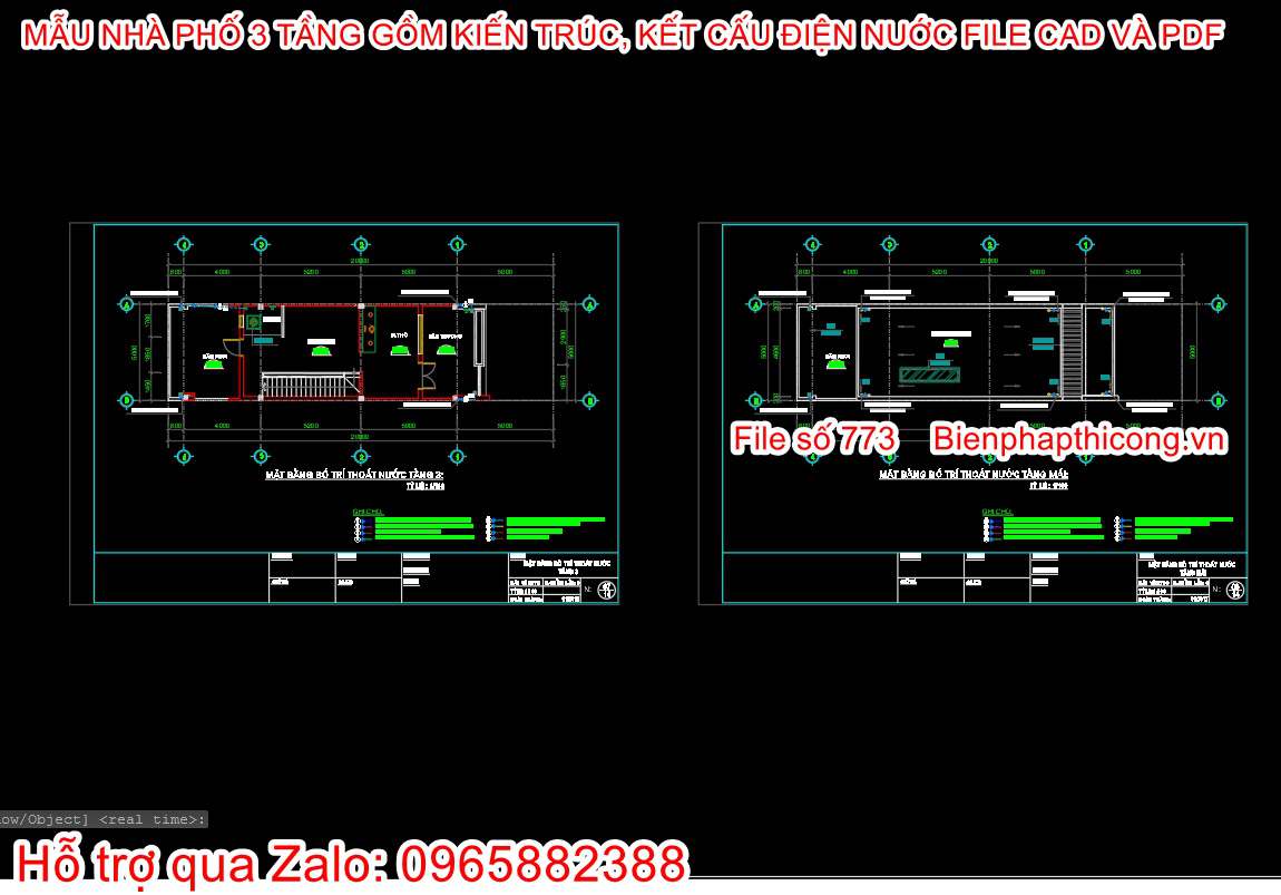 Bản vẽ nhà phố đầy đủ kiến trúc kết cấu điện nước.