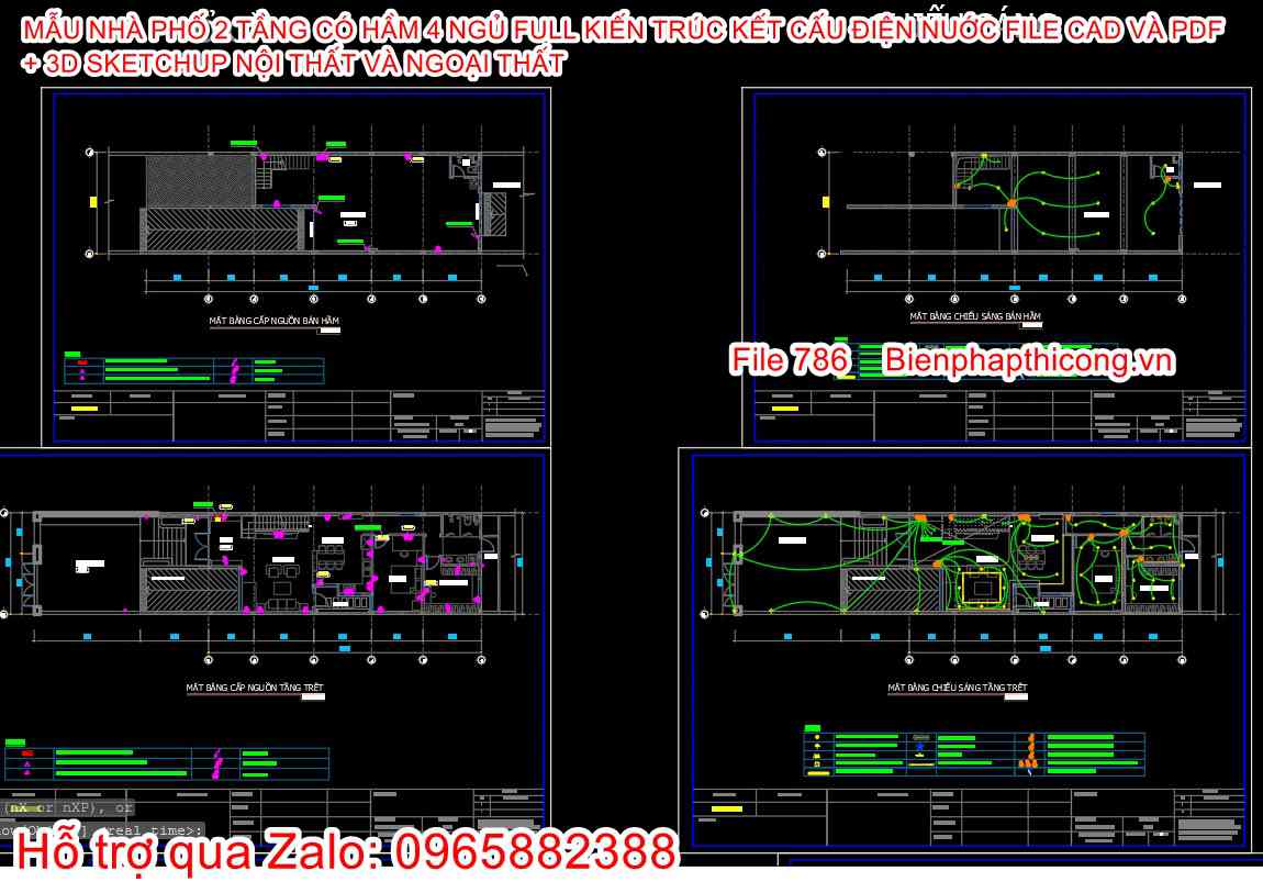 Bản vẽ thiết kế phần điện nước nhà phố 2 tầng cad.