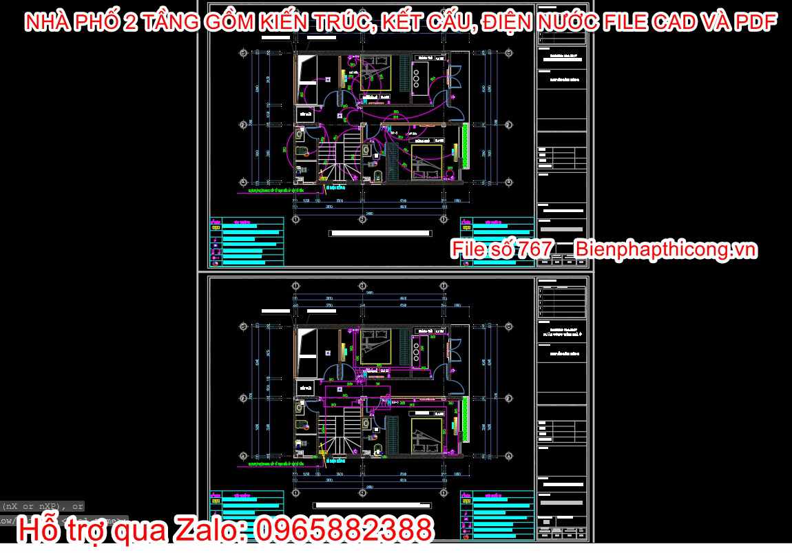 Full bản vẽ cad nhà phố 2 tầng cad đẹp.