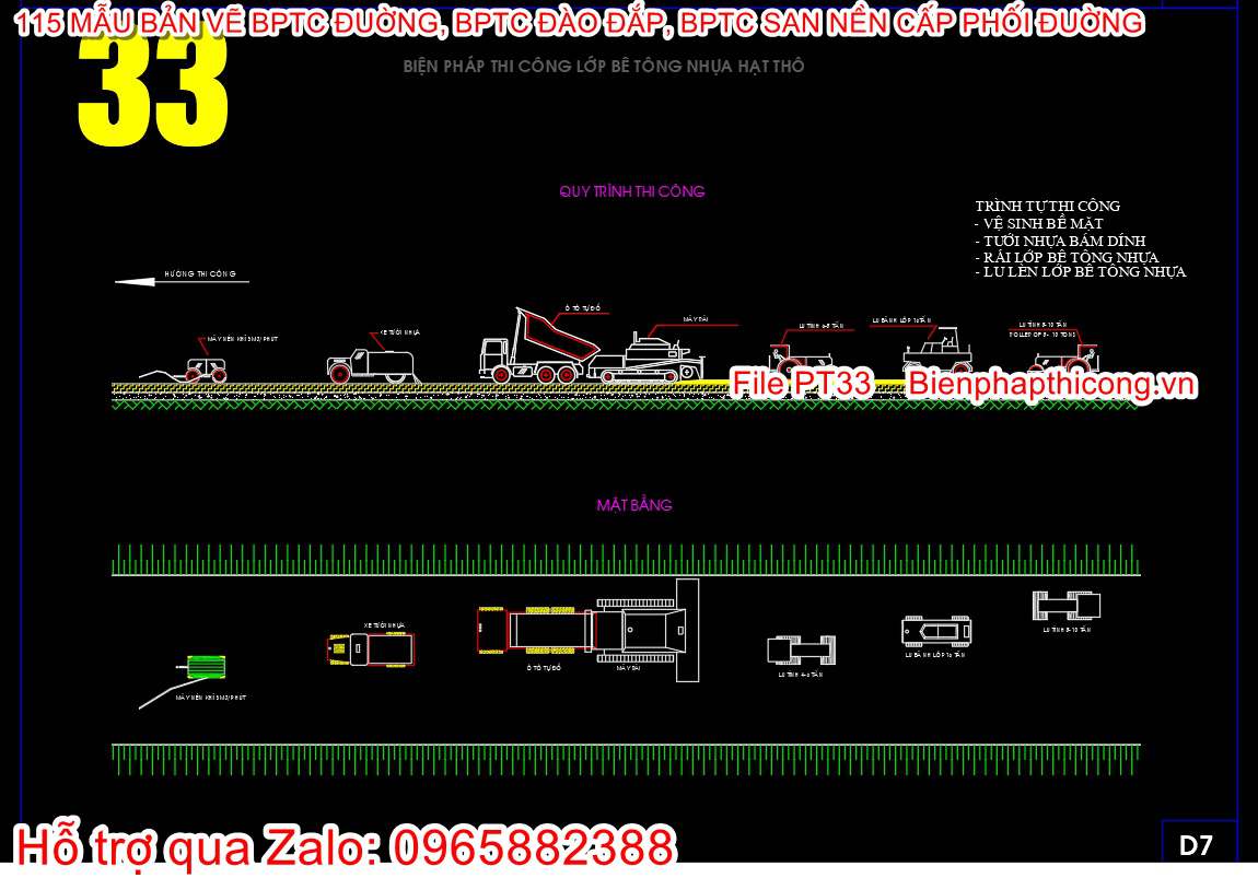 Bản vẽ biện pháp thi công lớp bê tông nhựa hạt thô.