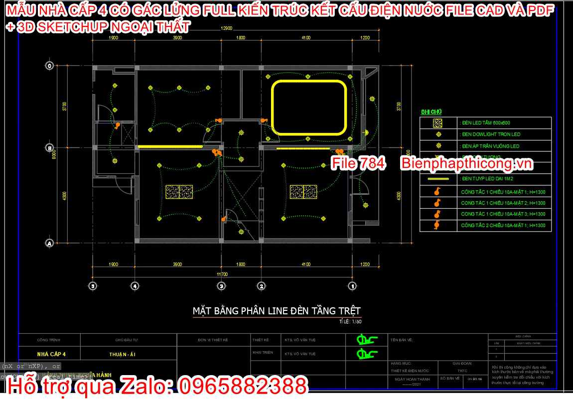 Bản vẽ điện nước nhà cấp 4 3 ngủ 8m x 13m.