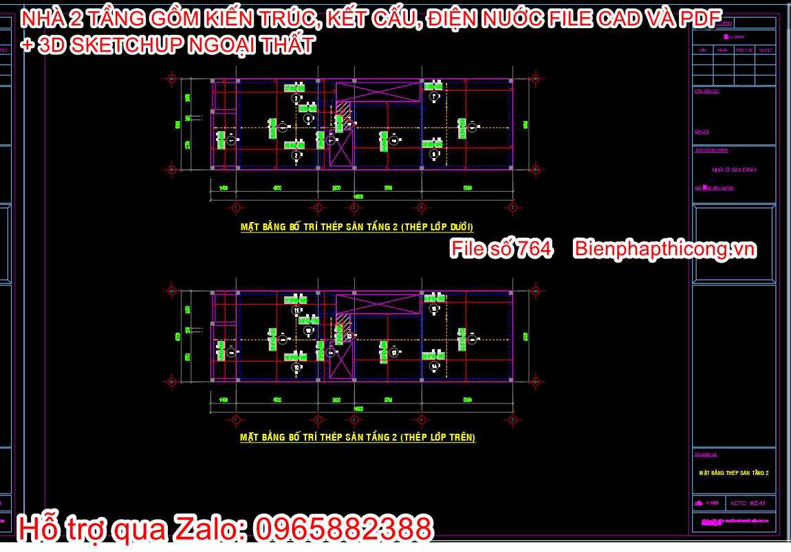 Bản vẽ kết cấu nhà 2 tầng đẹp.