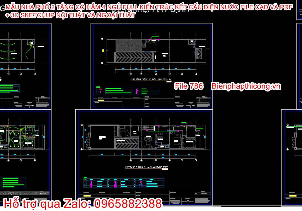 Tải bản vẽ cad nhà phố 2 tầng 6,7m x 22,5m.