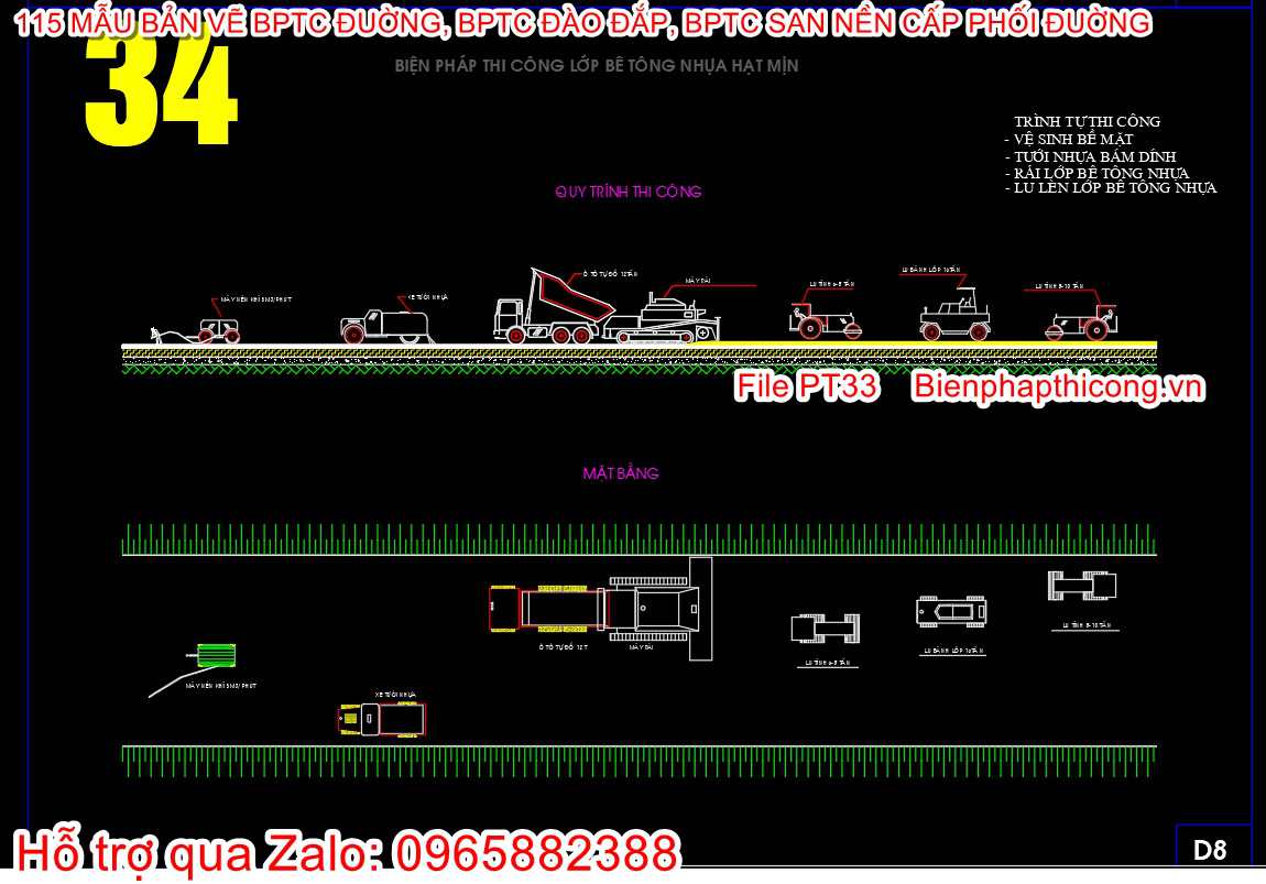 Bản vẽ biện pháp thi công lớp bê tông nhựa hạt mịn.