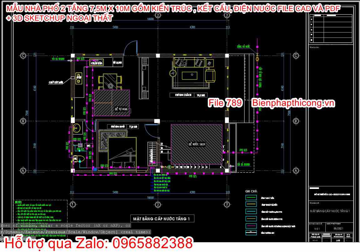 Bản vẽ cấp thoát nước nhà phố 2 tầng cad đẹp.