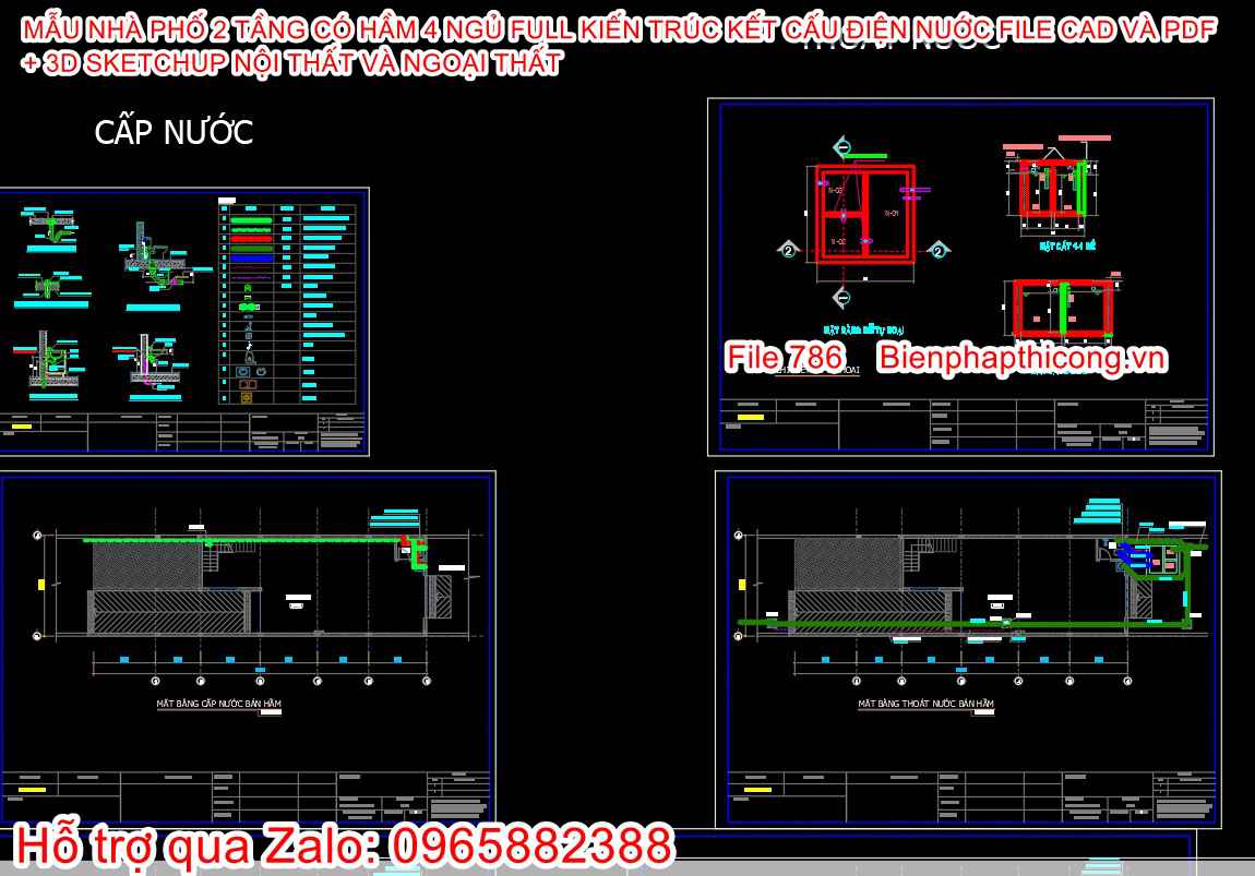 File autocad điện nước nhà phố 2 tầng 4 ngủ đẹp.