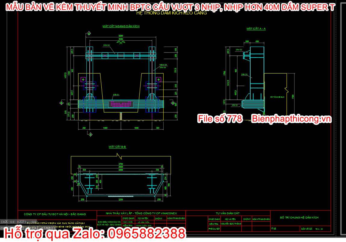 Hệ thống dầm kích kéo căng cad.