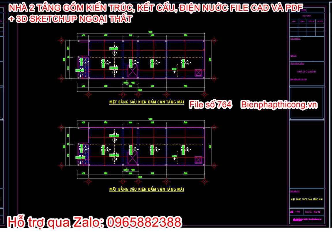Tải bản vẽ nhà 2 tầng cad 5m x 18m.