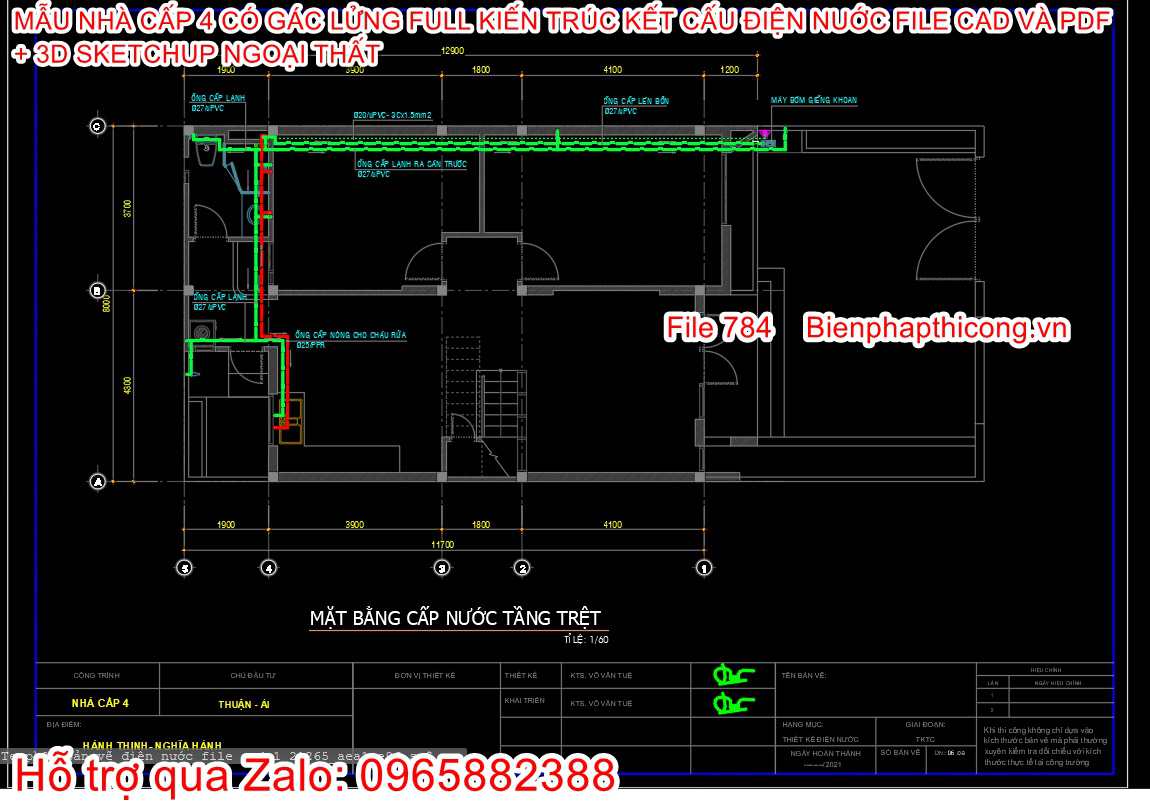 Bản vẽ điện nước nhà cấp 4 full đẹp.