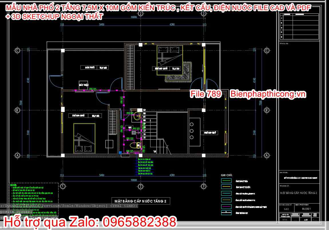 Mẫu bản vẽ cad nhà phố 2 tầng.