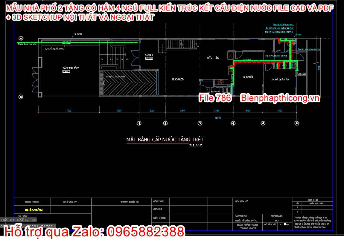 Tải bản vẽ cad nhà phố 2 tầng làm cấp phép xây dựng.