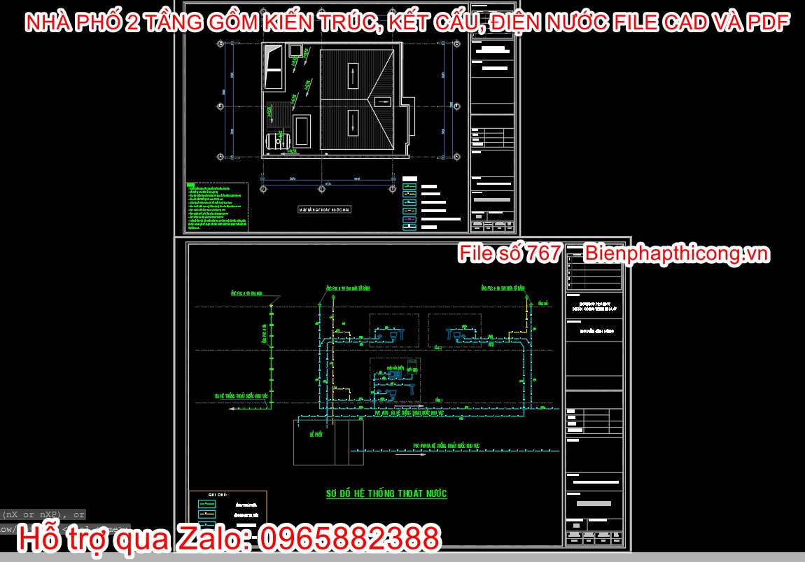 Mẫu bản vẽ nhà phố 2 tầng cad đẹp.