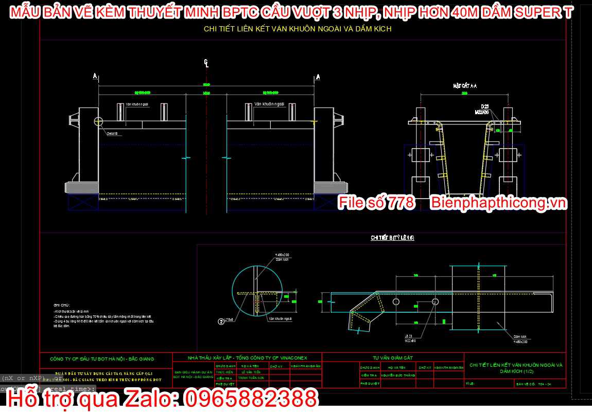 Chi tiết liên kết ván khuôn ngoài dầm kích.