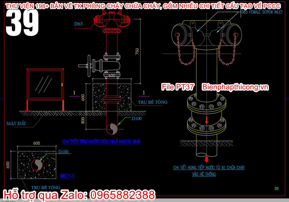 Bản vẽ chi tiết trụ nước cứu hỏa ngoài nhà pccc.