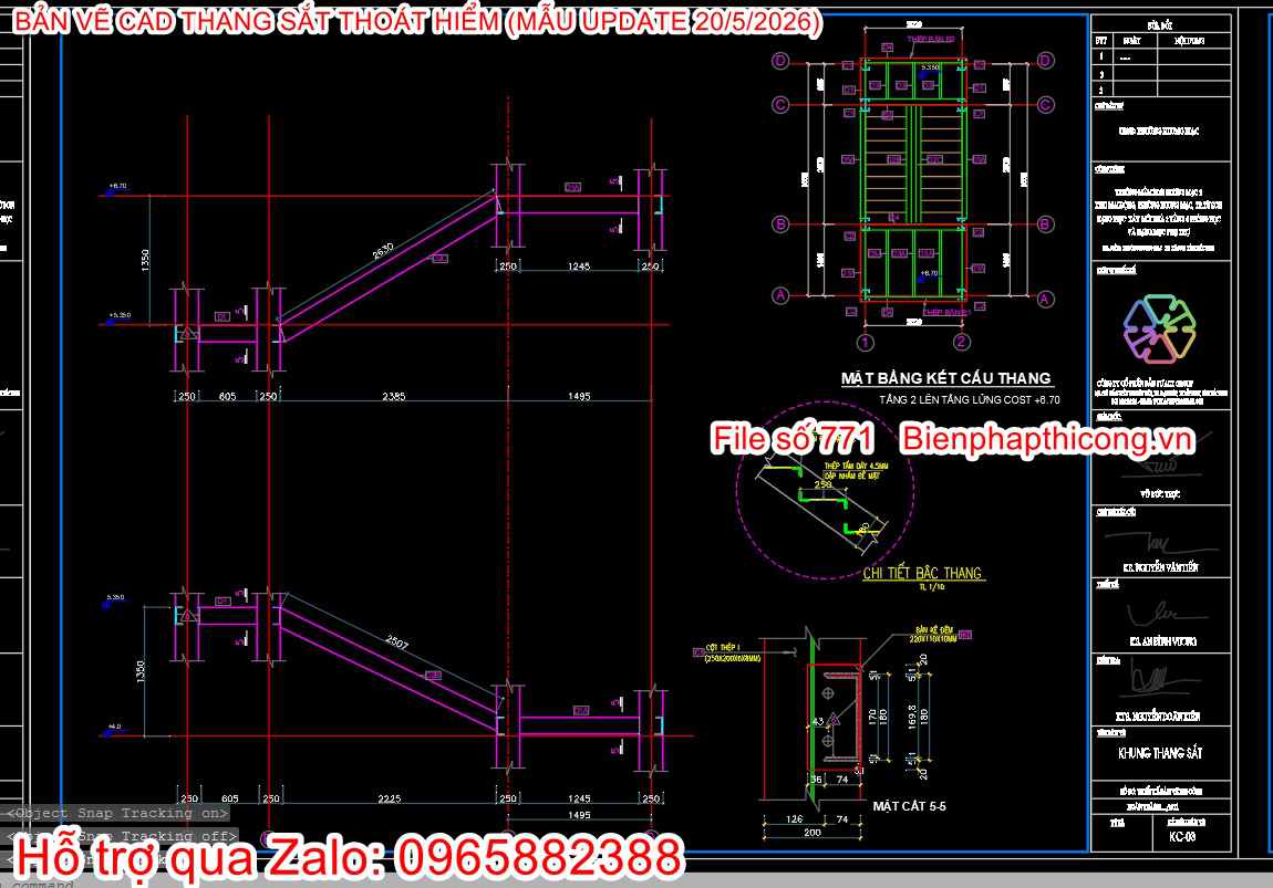 Kết cấu thang sắt thoát hiểm cad.