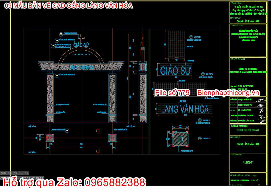 Bản vẽ thiết kế cổng làng quê cad đẹp.