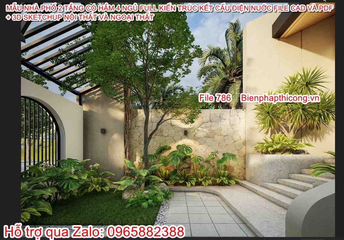 Bản vẽ thiết kế nhà phố 2 tầng 6,7m x 22,5m 4 ngủ.