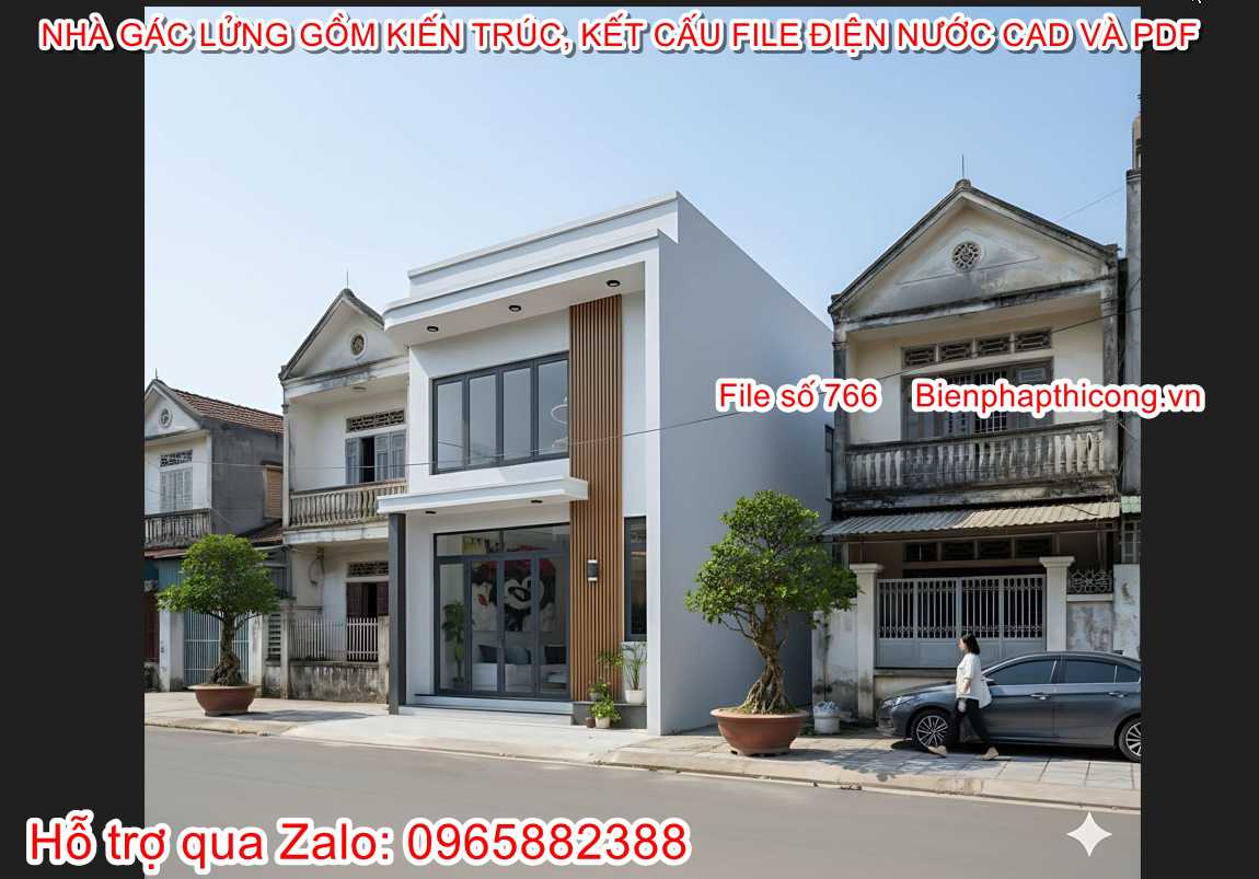 Bản vẽ xây dựng nhà 1 trệt 1 lửng 5m x 14m.