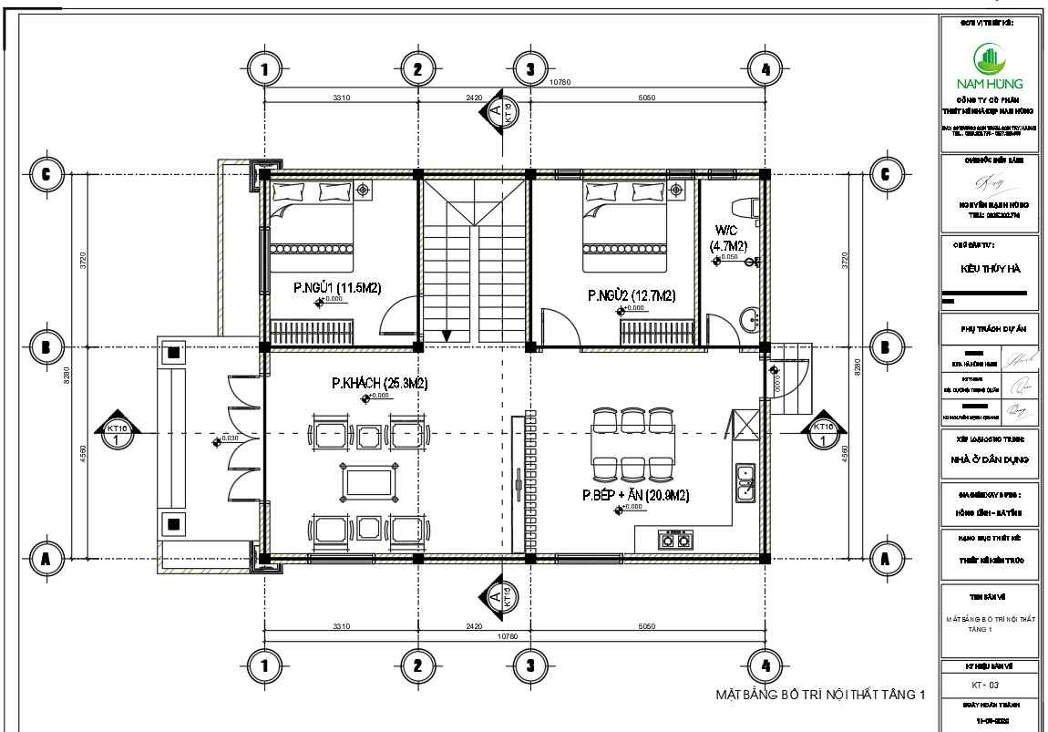 Mặt bằng biệt thự 2 tầng 8,5m x 11m 5 ngủ cad.