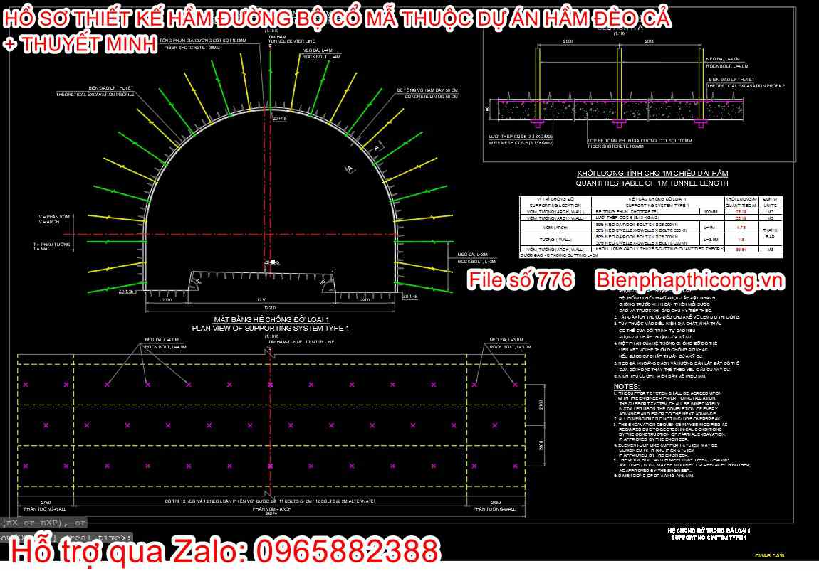 Mặt cắt ngang hệ thống chống đỡ cad.