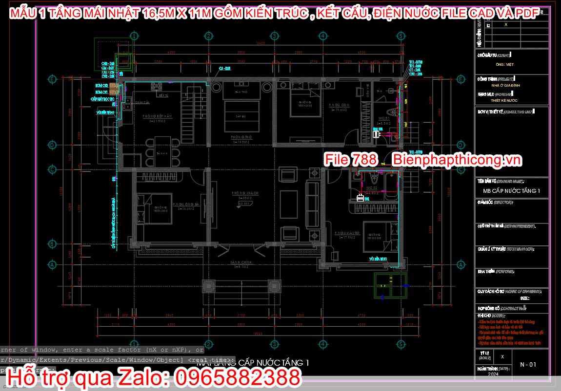 Bản vẽ cấp thoát nước nhà 1 tầng mái nhật.