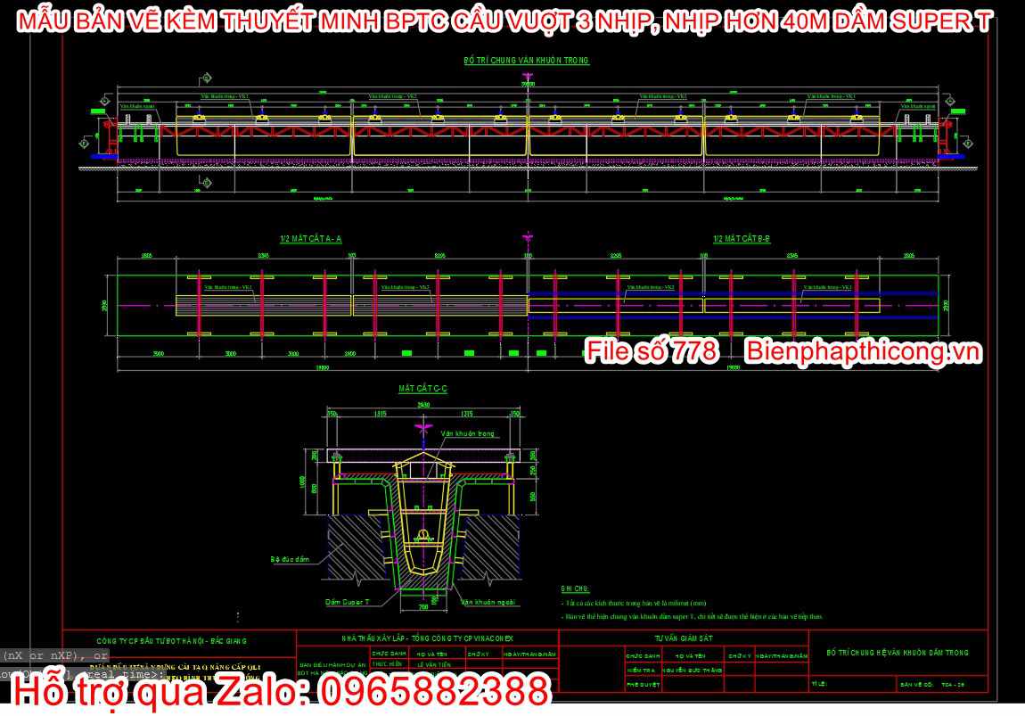 Bố trí chung hệ ván khuôn dầm trong cad.