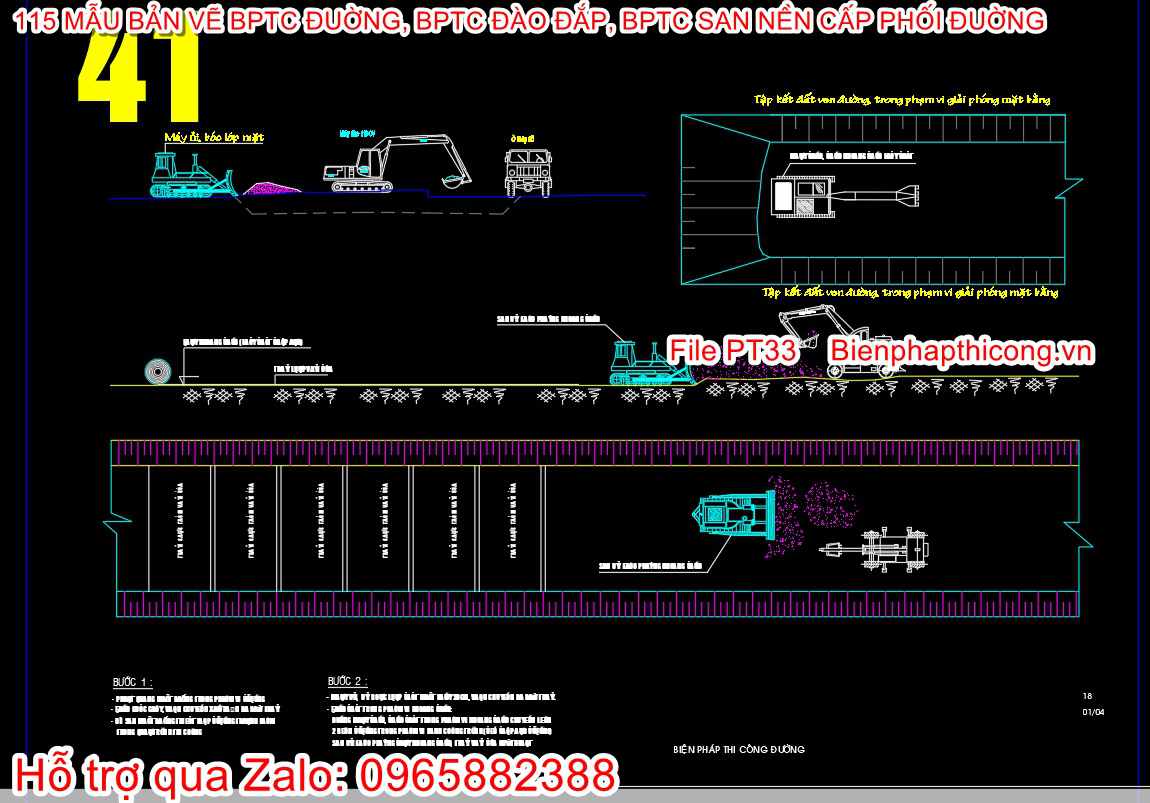 Bản vẽ biện pháp thi công đường cad.