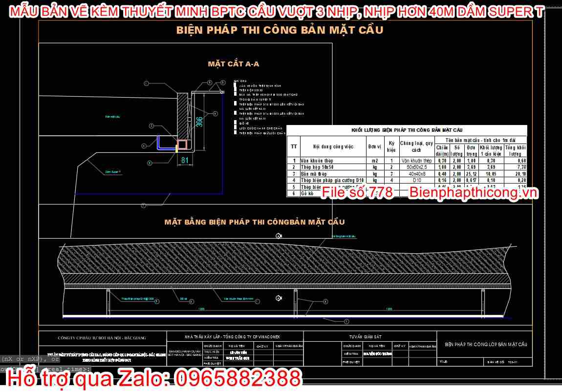 Bản vẽ biện pháp thi công bản mặt cầu.