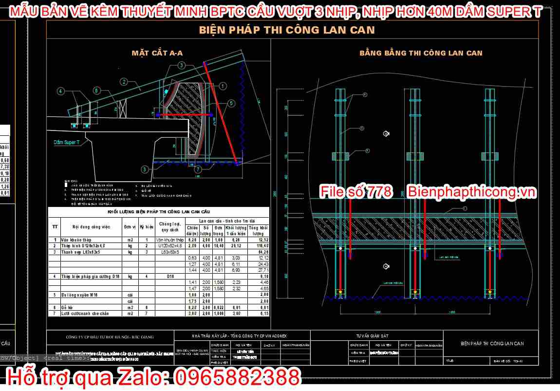 Bản vẽ biện pháp thi công lan can.