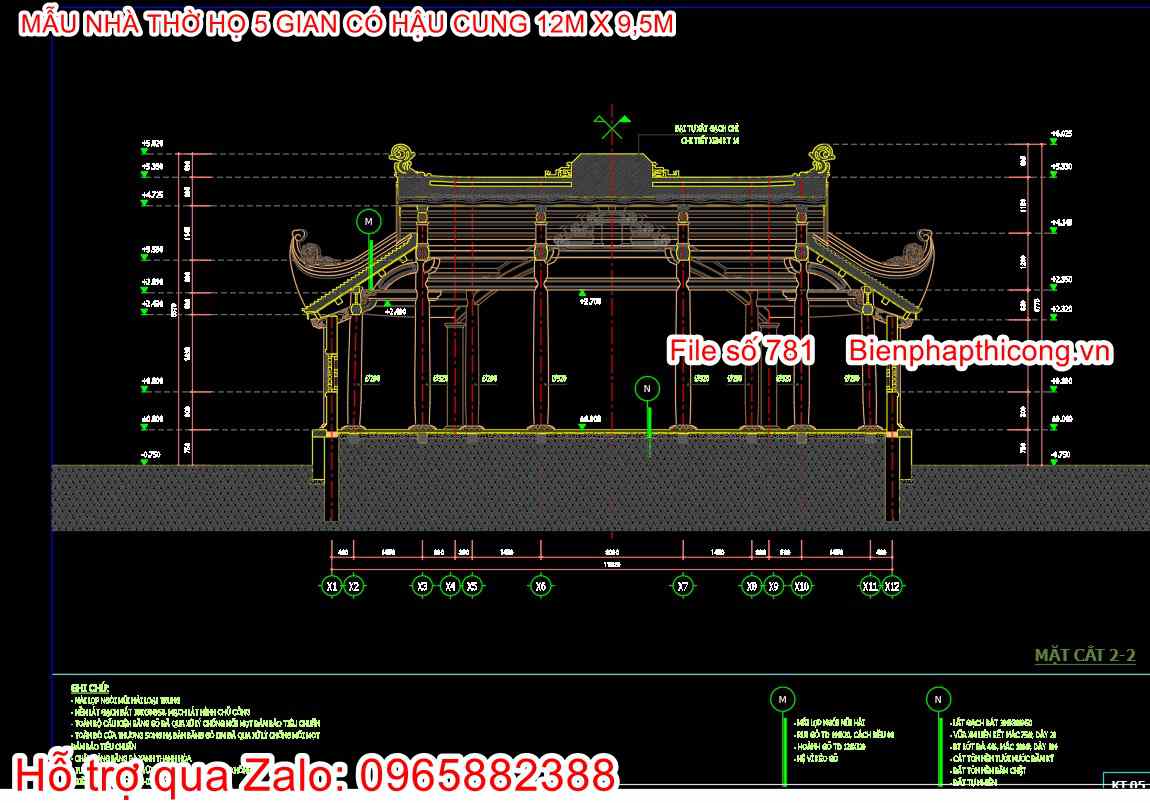 File autocad mẫu nhà thờ họ gia đình 5 gian.